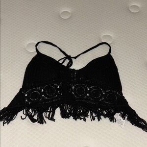 SHEIN Black Crochet Fringe Tank Top